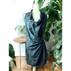 AllSaints Liebe Check Dress Charcoal Gray Draped Cowl Neck Belted UK10 US6
